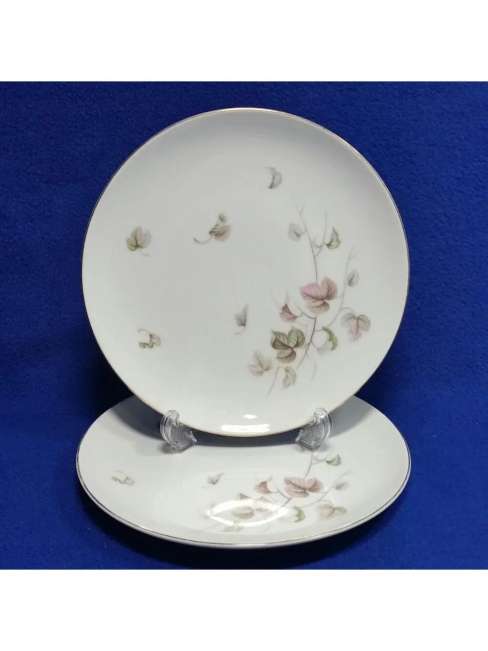 Yamaka Breeze Salad Plate Set 674 Pink Brown and Green Leaves 1950s MCM Set of 2